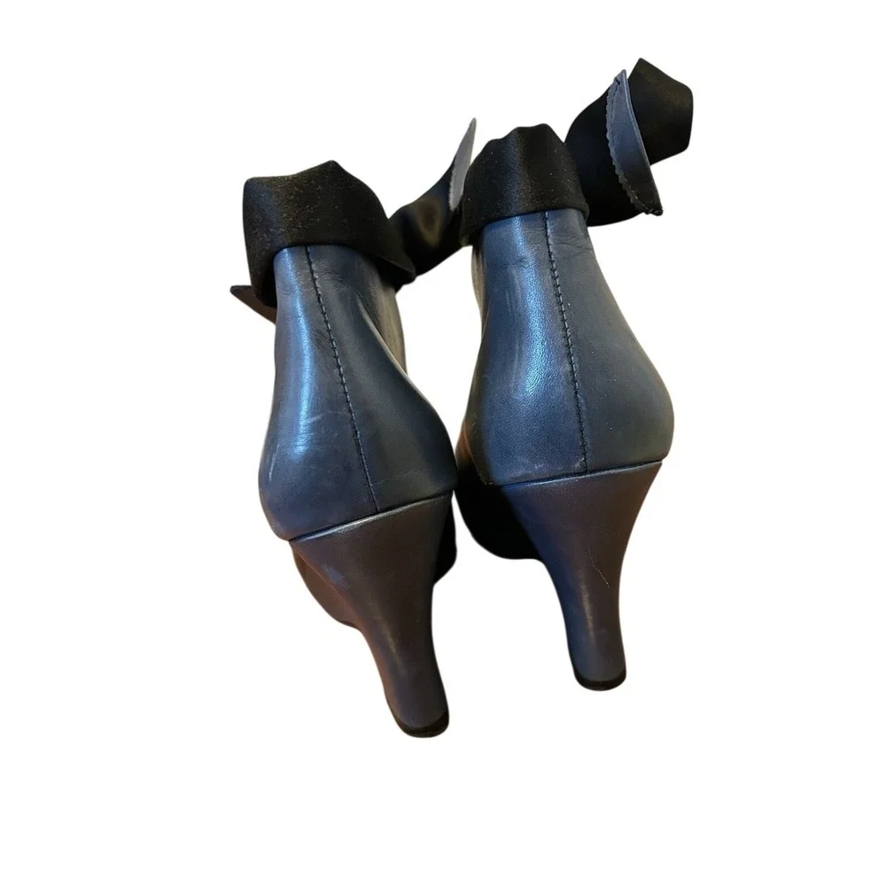 Corso Como Women's Leather Dodie Bow Tie Wedge Shoes Size‎ 7,5 Blue Comfortable